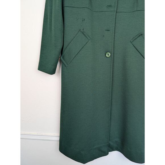 I. Magnin Pea Coat Knitted Wool Vintage 60s Duster Classic Winter Green Size 14 - Picture 3 of 16